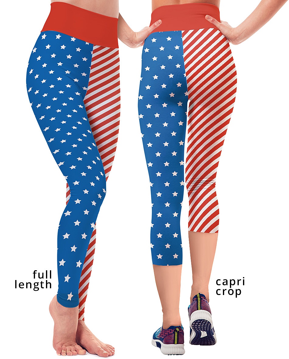  Women's American Flag Athletic Workout Leggings 4th of
