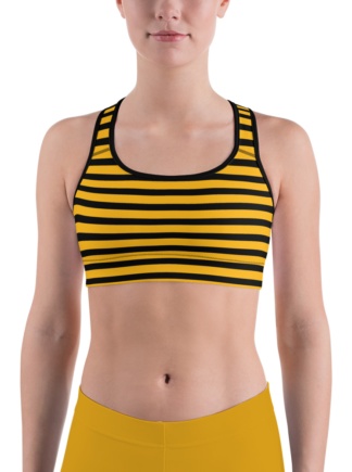 Penguins, Pirates, Black and gold Pittsburgh Steelers sports bra stripe stripes striped NFL Football running top.
