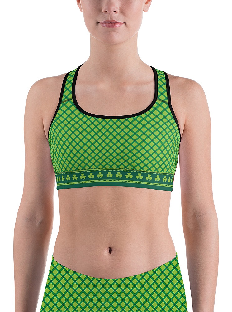 St Patricks Day Green and Black Shamrock Sports Bra Yoga Workout Top at   Women's Clothing store