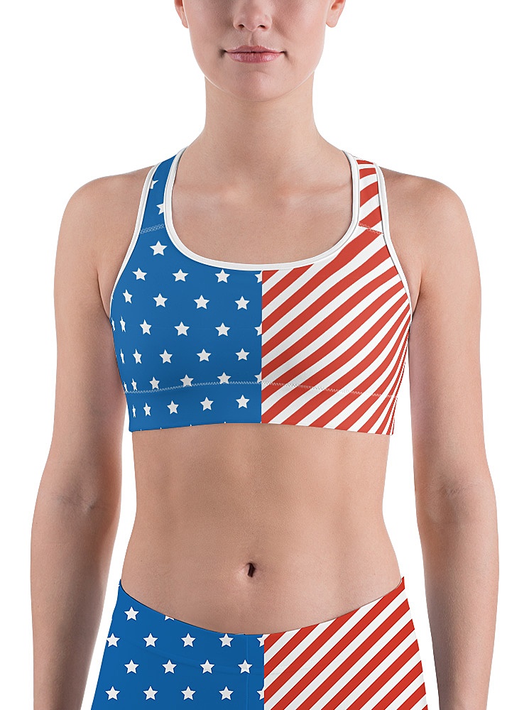  American Flag Navy Blue Stars Women's Sports Bras