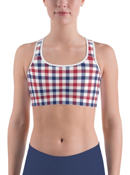 American color plaid sports bra for jogging, running and yoga
