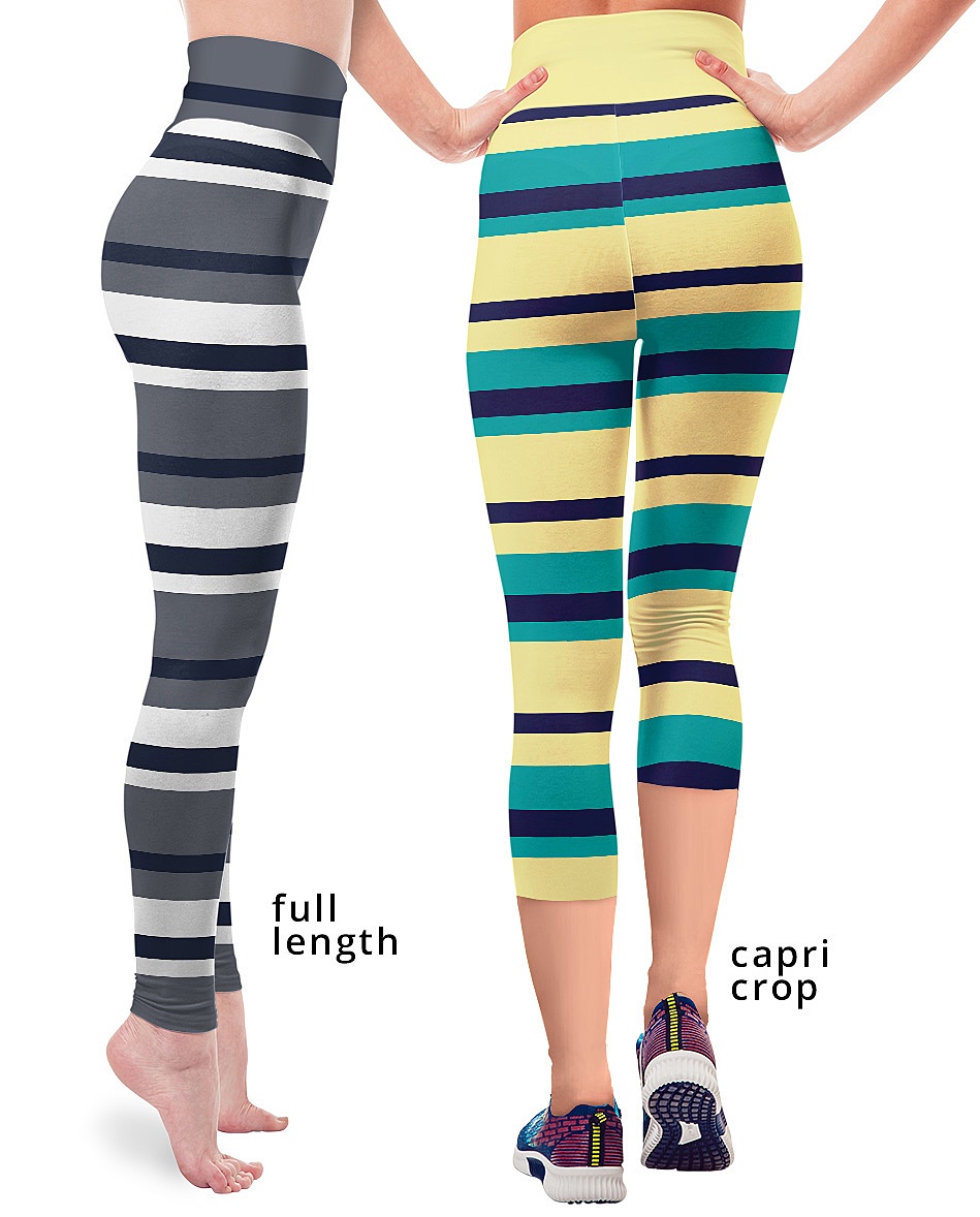 Striped Horizontal Blue Striped Athletic Yoga Leggings