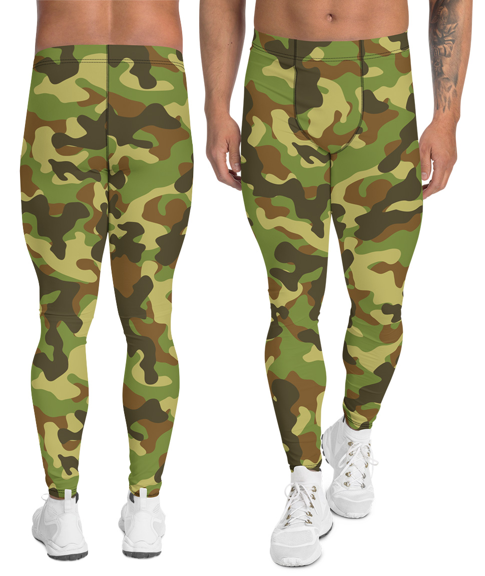 Orange Green Camo Men's Leggings, Army Camouflage Premium Quality