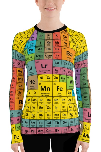 Periodic Table of Elements Long Sleeve women's Rash Guard Chemistry Chemical girls Surfing Surf Top Exercise