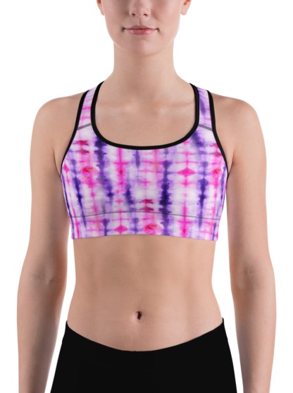 Retropink purple Hippy 60s tie dye sports bra exercise top