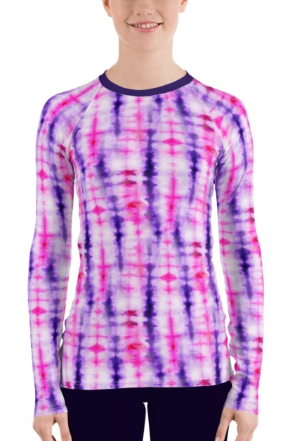 Retropink purple Hippy 60s tie dye women' rash guard long sleeve exercise top