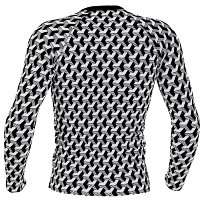 black & white Isometric Striped 3D Long Sleeve Men's Rash Guard