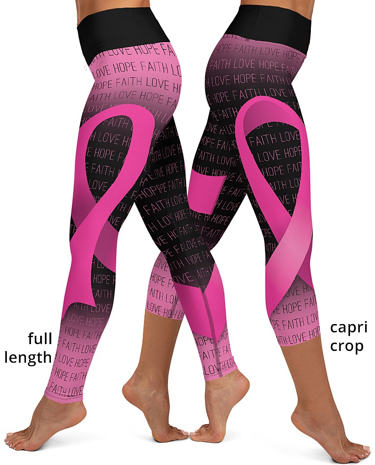 Faith Love Hope Pink Breast Cancer Ribbon Yoga Leggings