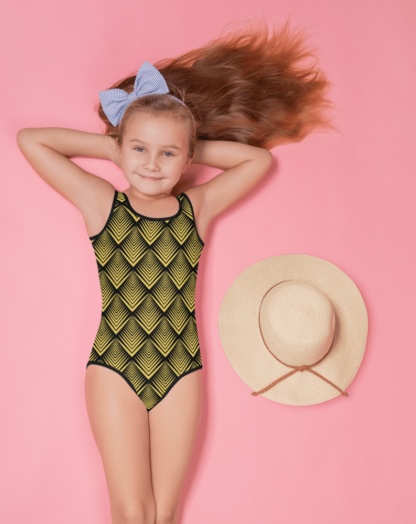 vintage design trendy trend gold art deco triangles kids bathing suit swimsuit for children