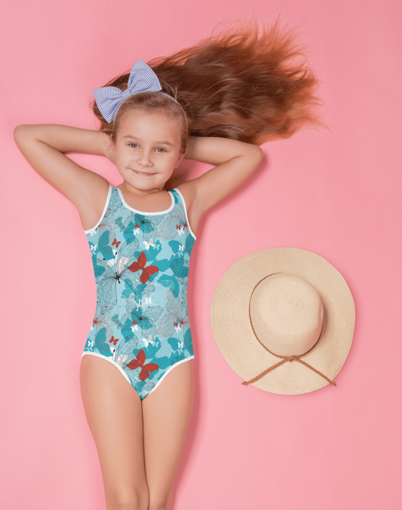 Blue Butterfly One Piece Swimsuit for kids - Sporty Chimp legging, workout  gear & more