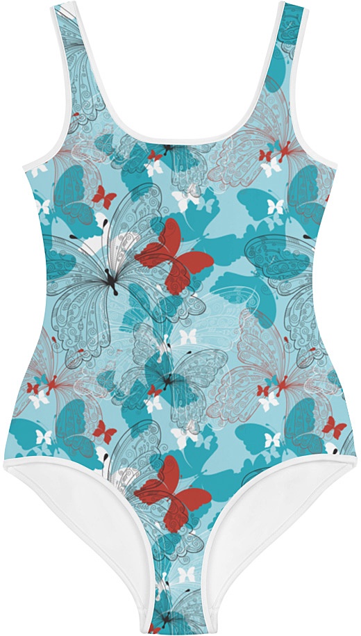 One Piece Blue Butterfly Bathing Suit - Designed By Squeaky Chimp