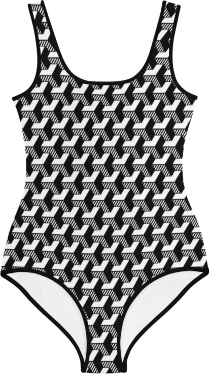 black and white isometric striped 3d kids bathing suit swimsuit for children
