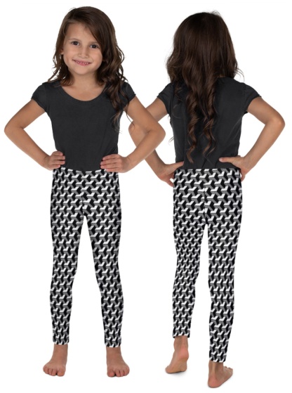 black and white Isometric Striped 3D Leggings children kids
