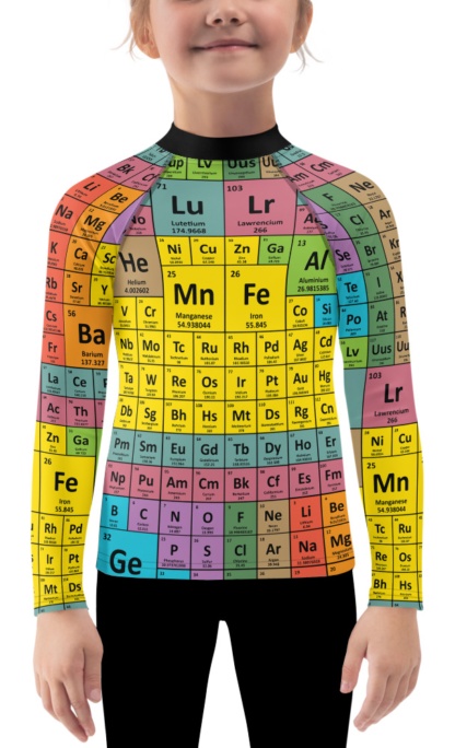 Periodic Table of Elements Long Sleeve Rash Guard Chemistry Chemical girls Surfing Surf Top Exercise Kids rash guard