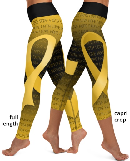 Faith Love Hope Gold Ribbon Childhood Cancer Yoga Leggings
