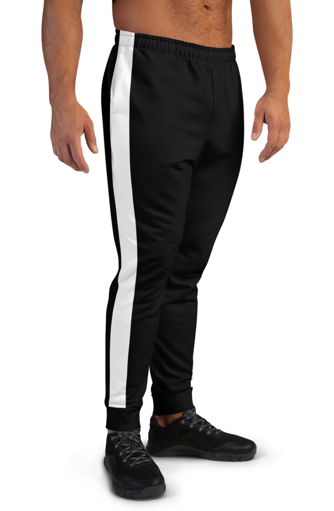 black joggers with white stripe mens