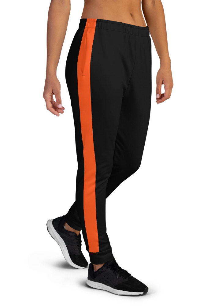 womens black joggers with white stripe