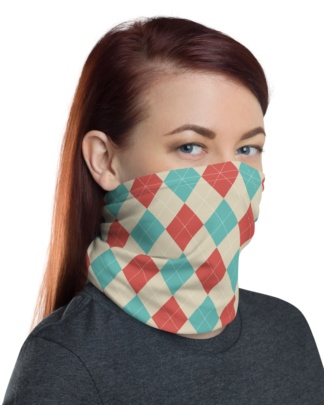 Argyle Face Mask Neck Warmer classic gray pink blue squares headbands