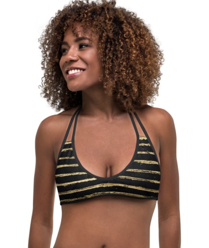 Gitter Gold Paint Stripes Bikini Top Reversible