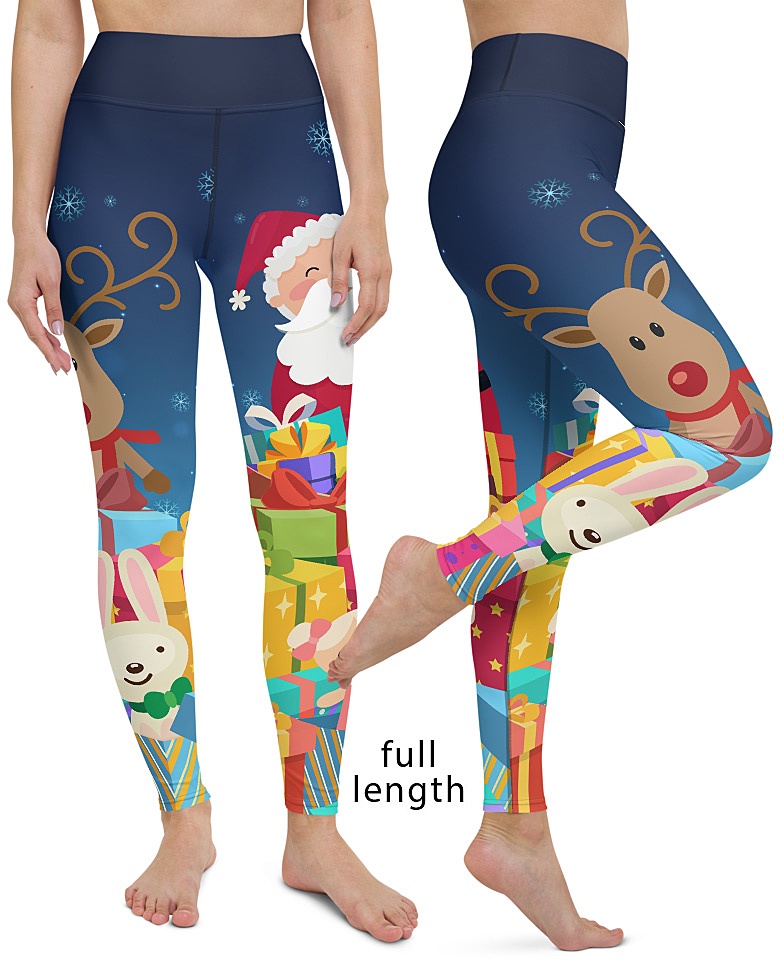 LLama Christmas Leggings Women, Rainbow Alpaca Holiday Xmas Printed Yo