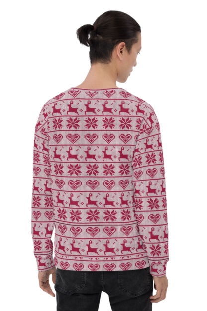 Ugly Christmas Sweater Sweatshirt snowflake, hearts, & reindeer pattern
