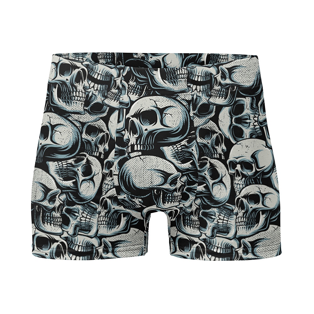 Mens 2-Pack Boxer Briefs Polyester Underwear Trunk Underwear with Halloween Skull Design 