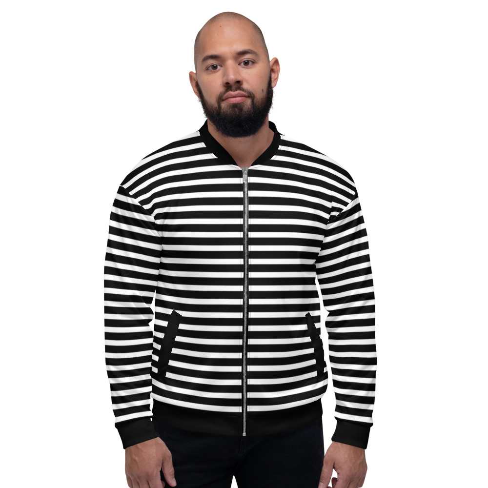 Horizontal Stripe Unisex Jacket Coat black and white stripes striped
