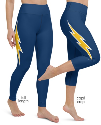 Los Angeles Chargers Game Day Football Uniform Yoga Leggings navy gold white blue lightening bolt stripe