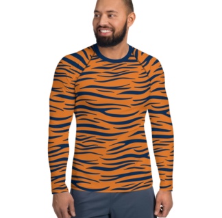 Auburn University Tigers Football Men’s Rash Guard orange blue tiger stripes strip striped
