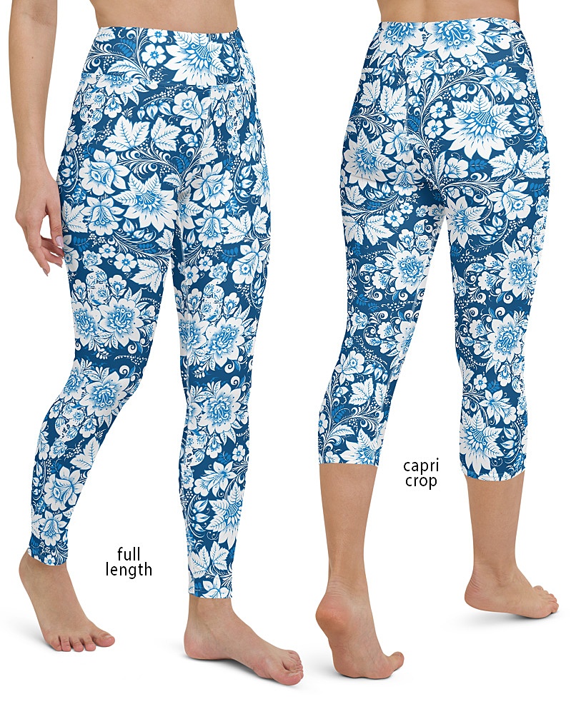 Floral Blue Porcelain Yoga Leggings - Sporty Chimp legging