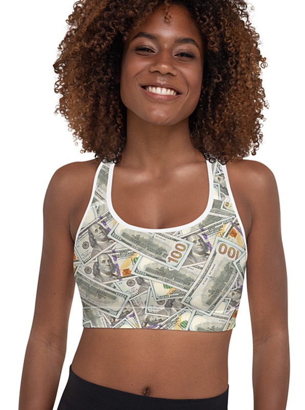 100 Dollar Bill Money Sports Bra - Sporty Chimp legging, workout gear & more