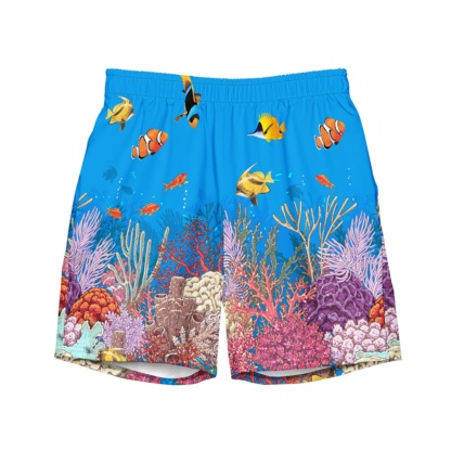 Coral Reef fish cartoon ocean deep sea diving bathing suit Swim Trunks for Men