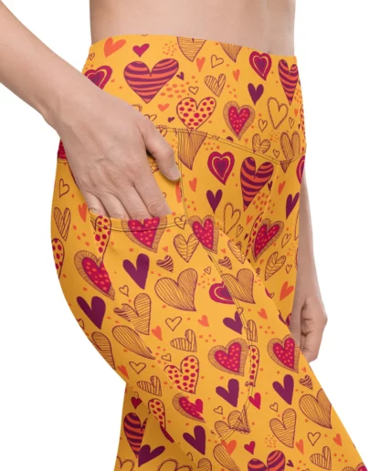 Gold Heart Leggings with Pockets